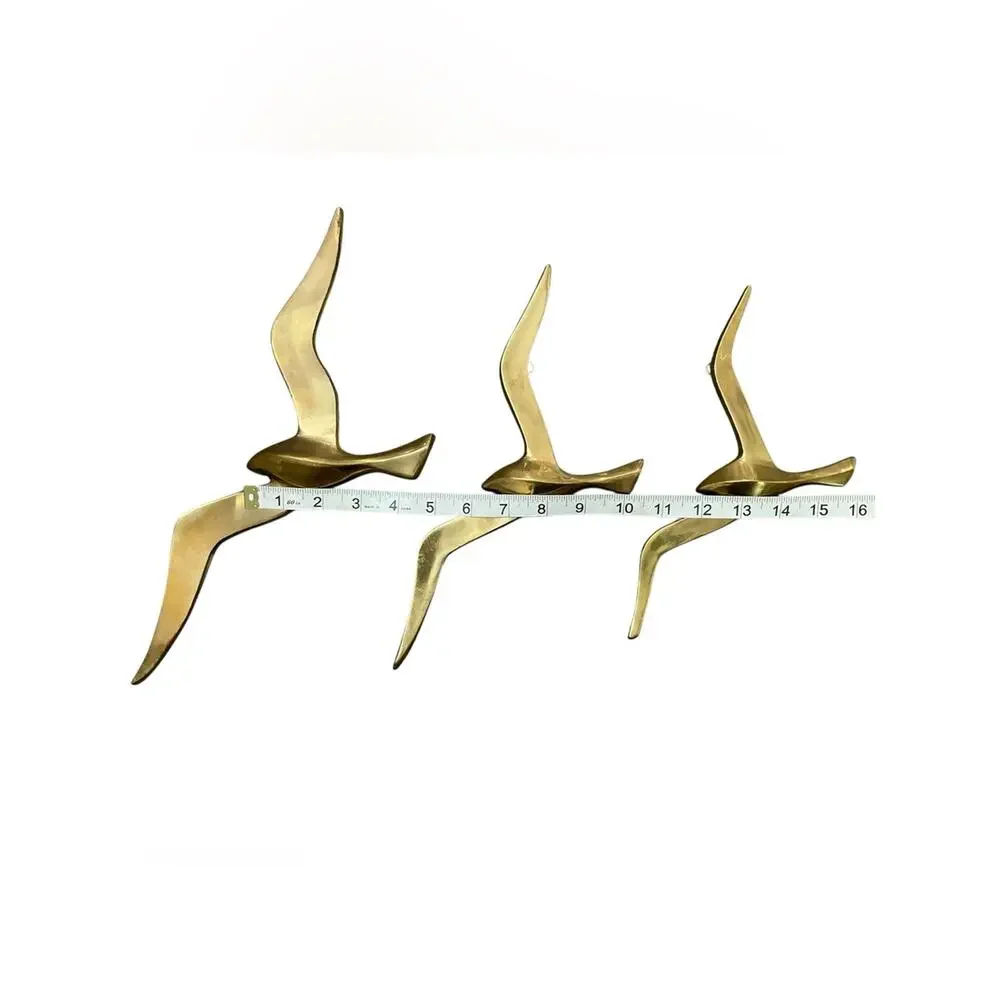 Gold Brass Seagulls Wall Decor 3 Piece Set Vintage 1960’s Coastal Accent EUC
